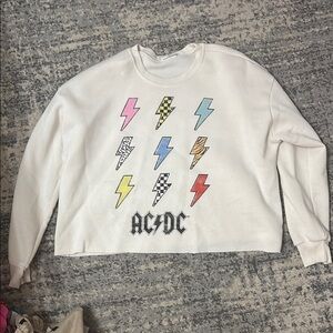 AC/DC White Women Sweater with Colorful Lightning Bolts